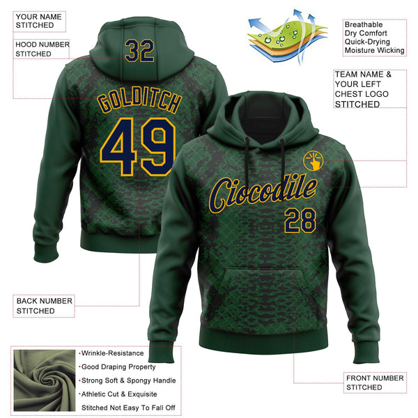 Custom Stitched Green Navy Black-Gold 3D Pattern Design Snake Skin Print Sportswear Pullover Sweatshirt Hoodie alternate