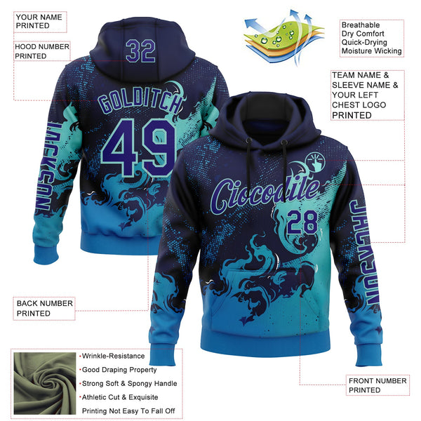 Custom Blue Dark Purple-Ice Blue 3D Abstract Flame Sports Pullover Sweatshirt Hoodie alternate