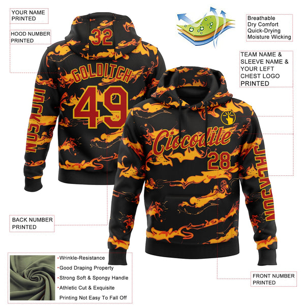 Custom Black Red-Yellow 3D Abstract Flame Sports Pullover Sweatshirt Hoodie alternate