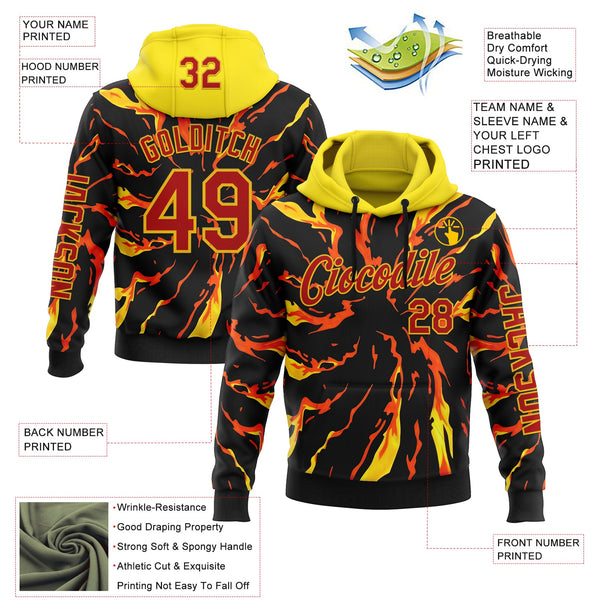 Custom Black Red-Yellow 3D Abstract Flame Sports Pullover Sweatshirt Hoodie alternate