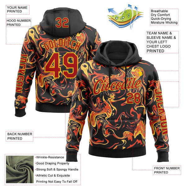 Custom Black Red-Yellow 3D Abstract Flame Sports Pullover Sweatshirt Hoodie alternate