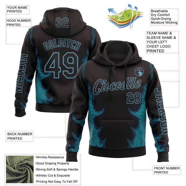 Custom Black Shadow Blue 3D Abstract Flame Sports Pullover Sweatshirt Hoodie alternate