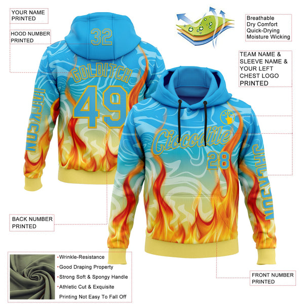 Custom Blue Sky Blue-Yellow 3D Abstract Flame Sports Pullover Sweatshirt Hoodie alternate