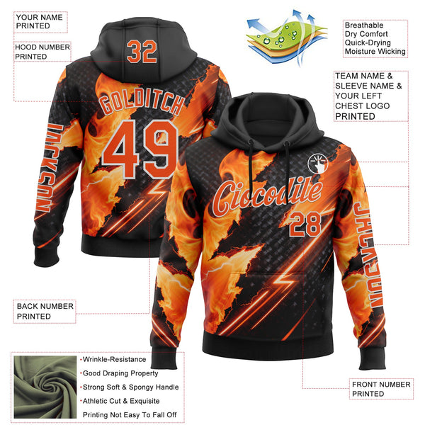 Custom Black Orange-White 3D Abstract Flame Sports Pullover Sweatshirt Hoodie alternate