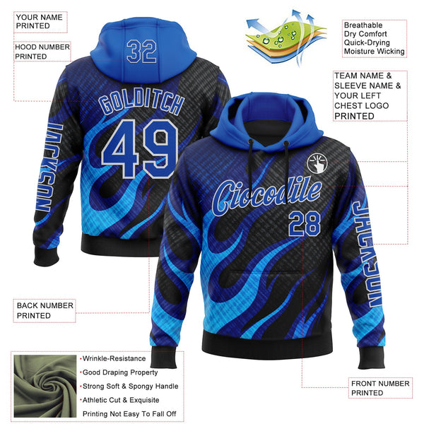 Custom Black Thunder Blue-White 3D Abstract Flame Sports Pullover Sweatshirt Hoodie alternate