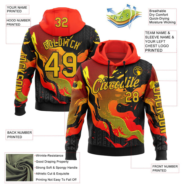 Custom Red Yellow-Black 3D Abstract Flame Sports Pullover Sweatshirt Hoodie alternate