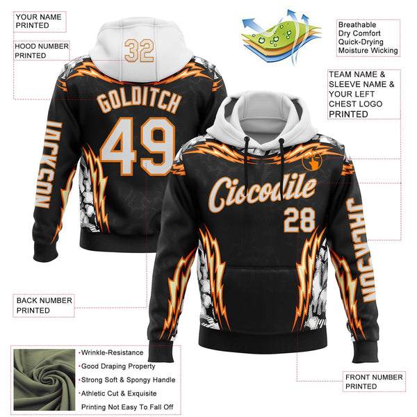Custom Black White-Bay Orange 3D Abstract Flame Sports Pullover Sweatshirt Hoodie alternate