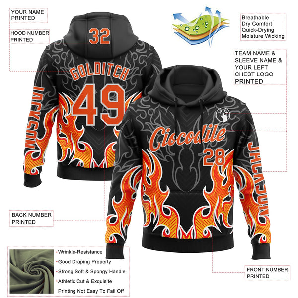 Custom Black Orange-White 3D Abstract Flame Sports Pullover Sweatshirt Hoodie alternate