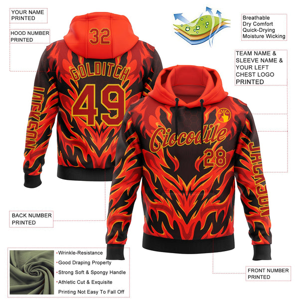 Custom Red Black-Yellow 3D Abstract Flame Sports Pullover Sweatshirt Hoodie alternate