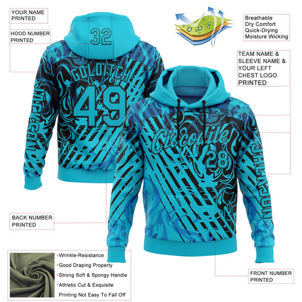 Custom Lakes Blue Black 3D Abstract Flame Sports Pullover Sweatshirt Hoodie alternate