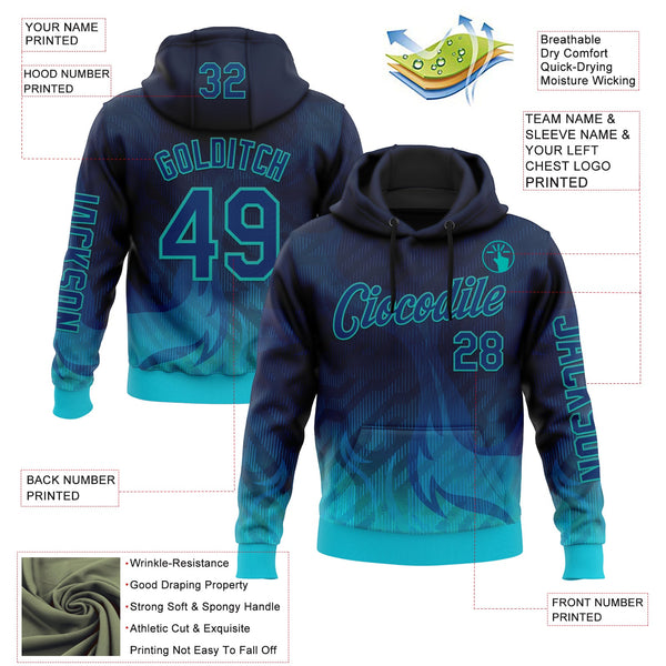 Custom Blue US Navy Blue-Aqua 3D Abstract Flame Sports Pullover Sweatshirt Hoodie alternate