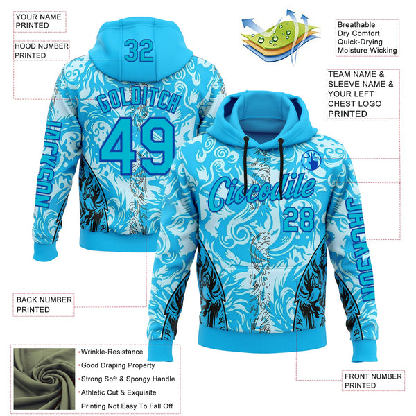 Custom Blue Thunder Blue Black-Lakes Blue 3D Abstract Flame Sports Pullover Sweatshirt Hoodie alternate