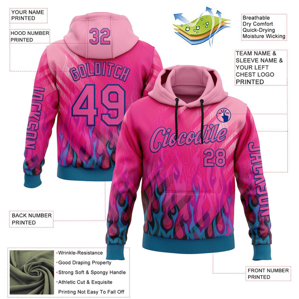 Custom Pink Blue-Royal 3D Abstract Flame Sports Pullover Sweatshirt Hoodie alternate