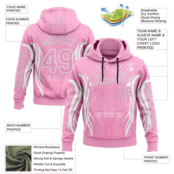 Custom Light Pink White 3D Abstract Flame Sports Pullover Sweatshirt Hoodie alternate