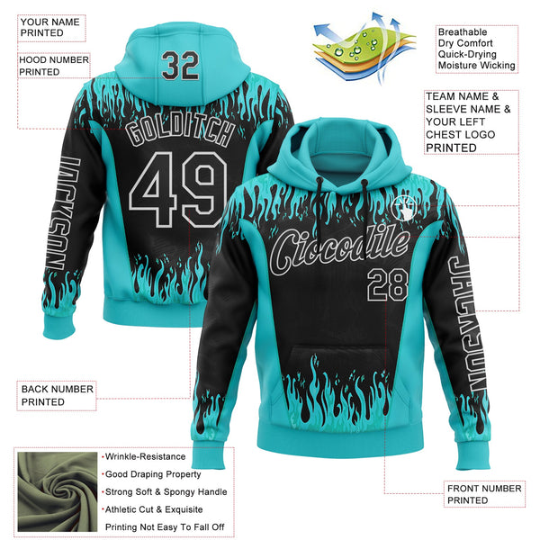 Custom Blue Black-White 3D Abstract Flame Sports Pullover Sweatshirt Hoodie alternate
