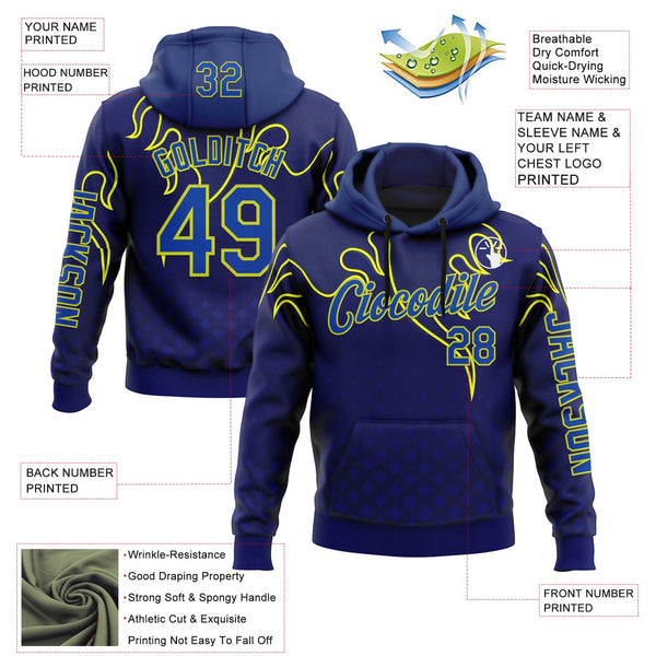 Custom Royal Thunder Blue-Yellow 3D Abstract Flame Sports Pullover Sweatshirt Hoodie alternate