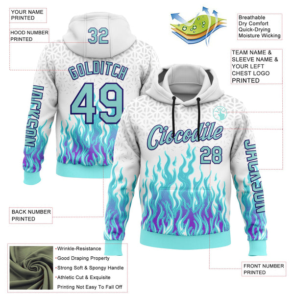 Custom White Ice Blue-Dark Purple 3D Abstract Flame Sports Pullover Sweatshirt Hoodie alternate