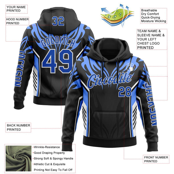 Custom Black Thunder Blue-White 3D Abstract Flame Sports Pullover Sweatshirt Hoodie alternate