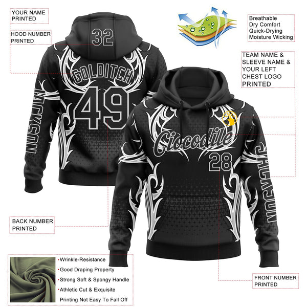 Custom Black White 3D Abstract Flame Sports Pullover Sweatshirt Hoodie alternate