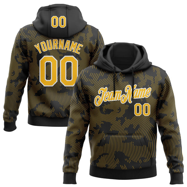 Custom Stitched Black Gold-White Curve Lines Sports Pullover Sweatshirt Hoodie