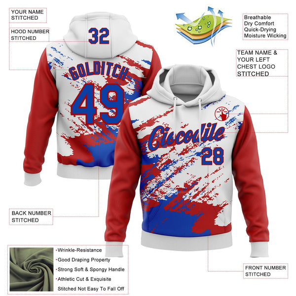 Custom Stitched White Thunder Blue-Red 3D Pattern Design Abstract Fragment Art Splash Sports Pullover Sweatshirt Hoodie alternate