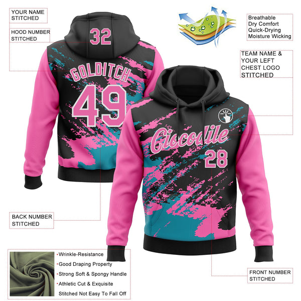 Custom Stitched Black Pink Teal-White 3D Pattern Design Abstract Fragment Art Splash Sports Pullover Sweatshirt Hoodie alternate