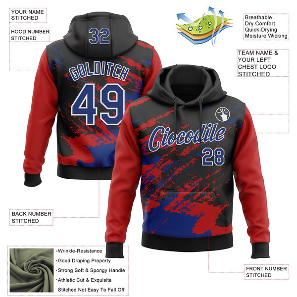 Custom Stitched Black Royal Red-White 3D Pattern Design Abstract Fragment Art Splash Sports Pullover Sweatshirt Hoodie alternate