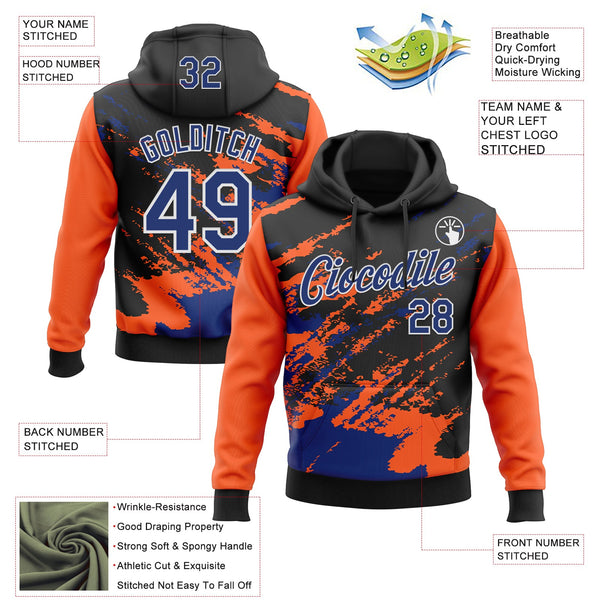Custom Stitched Black Royal Orange-White 3D Pattern Design Abstract Fragment Art Splash Sports Pullover Sweatshirt Hoodie alternate