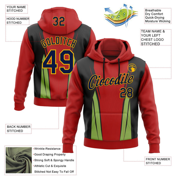 Custom Stitched Red Navy Black Green-Gold 3D Pattern Design Sportswear Pullover Sweatshirt Hoodie alternate