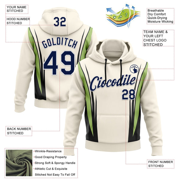 Custom Stitched Cream Navy Black Green-White 3D Pattern Design Sportswear Pullover Sweatshirt Hoodie alternate
