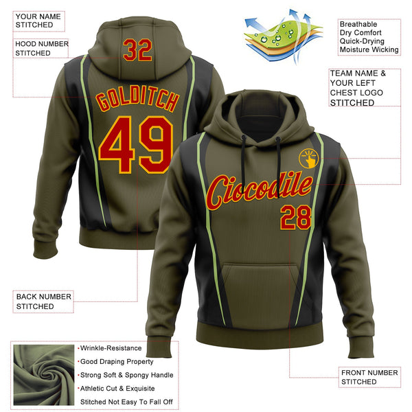 Custom Stitched Olive Red Black Green-Gold 3D Pattern Design Sportswear Pullover Sweatshirt Salute To Service Hoodie alternate