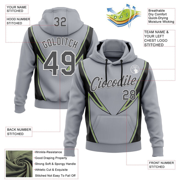 Custom Stitched Gray Steel Gray Black Green-White 3D Pattern Design Sportswear Pullover Sweatshirt Hoodie alternate