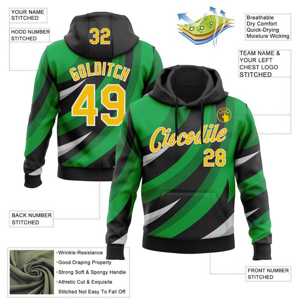 Custom Stitched Black Yellow Green-White 3D Pattern Design Sportswear Pullover Sweatshirt Hoodie alternate