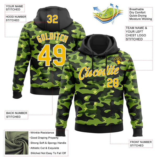 Custom Stitched Black Yellow-White 3D Pattern Design Camo Military Sportswear Pullover Sweatshirt Hoodie alternate