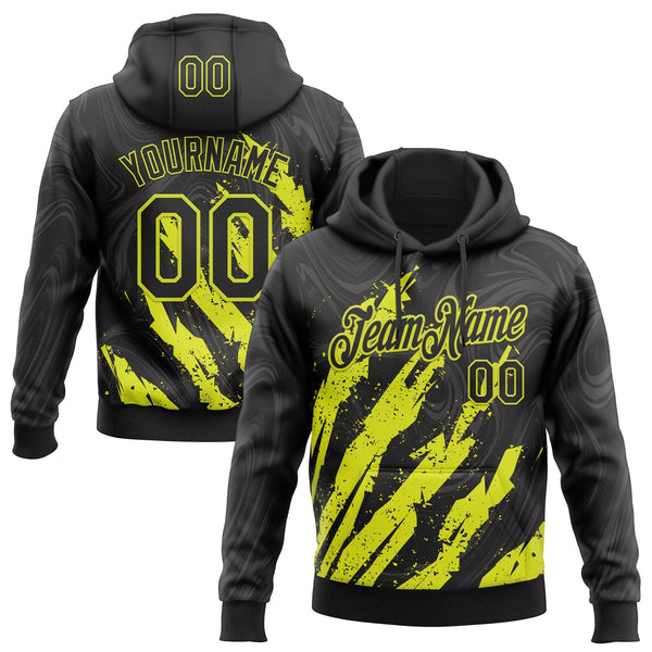 Custom Stitched Black Neon Yellow Splash Sports Pullover Sweatshirt Hoodie