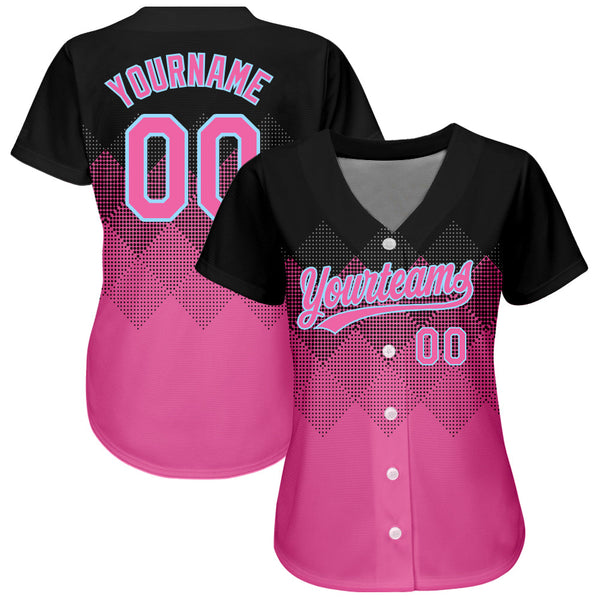 Custom Black Pink-Light Blue 3D Pattern Design Authentic Baseball Jersey alternate
