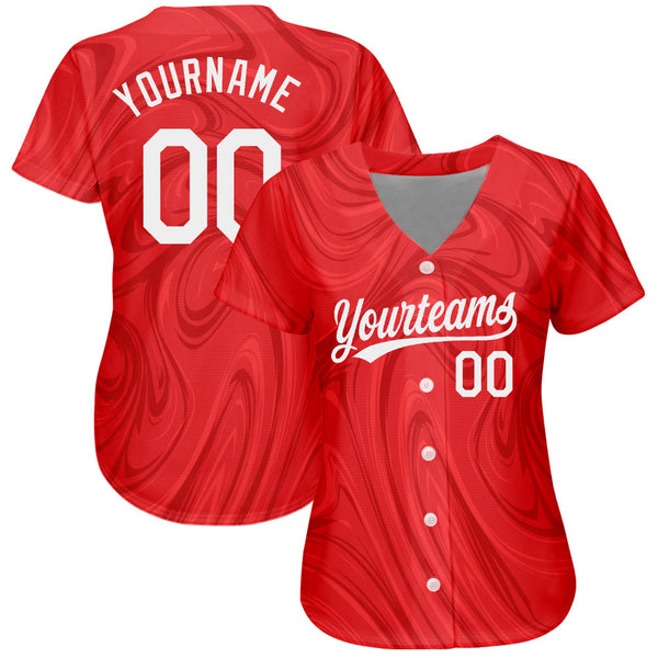 Custom Red White 3D Pattern Design Authentic Baseball Jersey alternate
