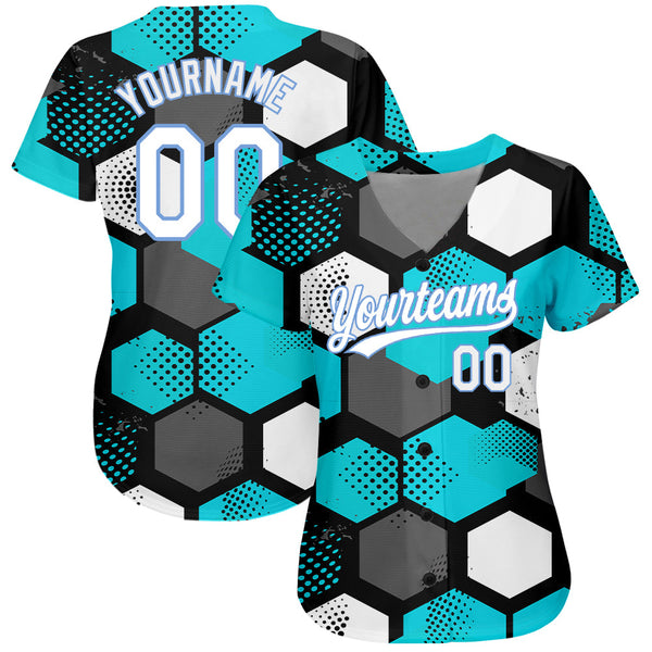 Custom Teal White-Light Blue 3D Pattern Design Authentic Baseball Jersey alternate