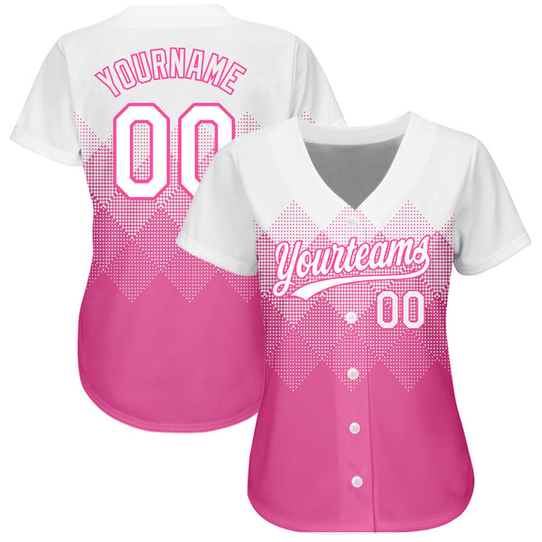 Custom Pink White 3D Pattern Design Authentic Baseball Jersey alternate