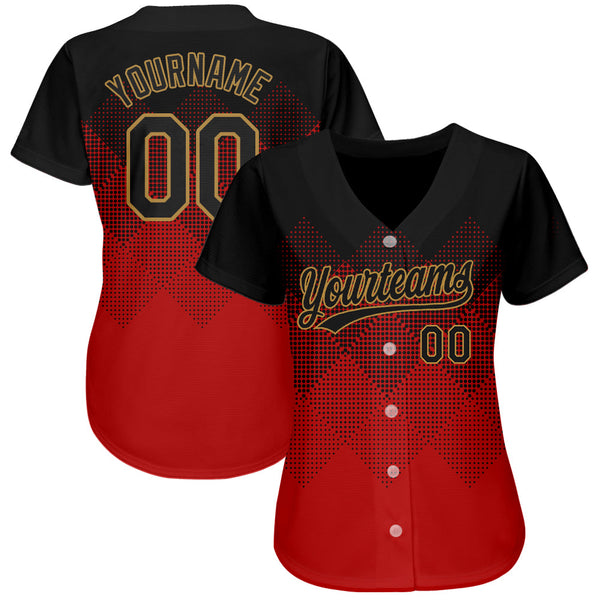 Custom Red Black-Old Gold 3D Pattern Design Authentic Baseball Jersey alternate