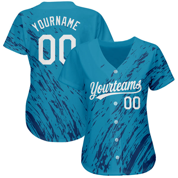 Custom Sky Blue White-Black 3D Pattern Design Authentic Baseball Jersey alternate