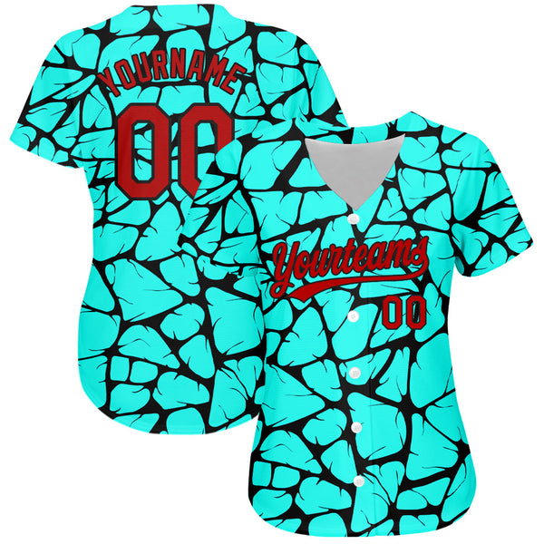 Custom Teal Red-Black 3D Pattern Design Authentic Baseball Jersey alternate