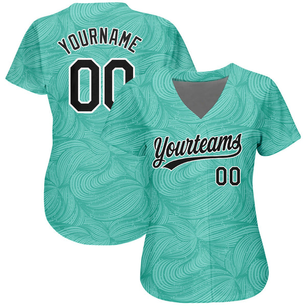 Custom Teal Black-White 3D Pattern Design Authentic Baseball Jersey alternate