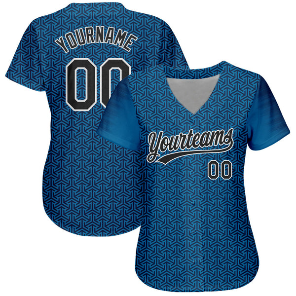 Custom Blue Black-White 3D Pattern Design Authentic Baseball Jersey alternate