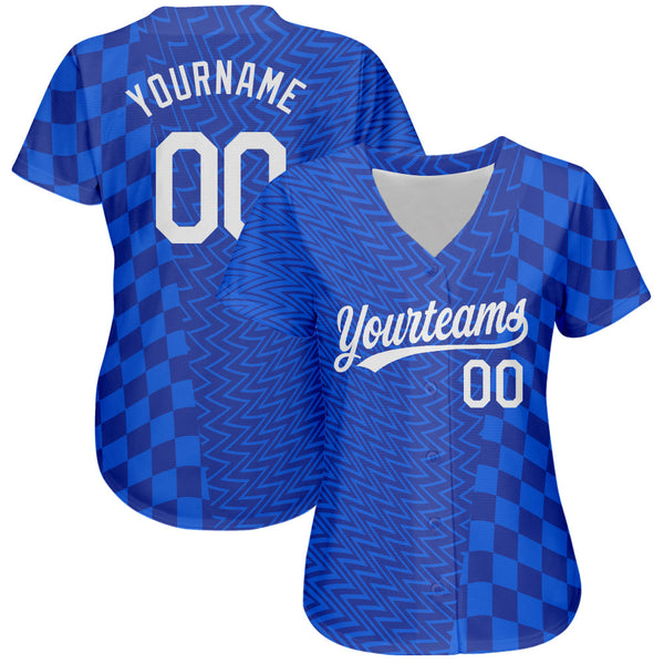 Custom Royal White-Black 3D Pattern Design Authentic Baseball Jersey alternate