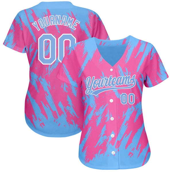 Custom Pink Powder Blue-White 3D Pattern Design Authentic Baseball Jersey alternate