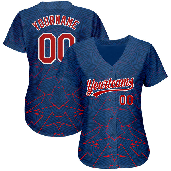Custom Royal Red-White 3D Pattern Design Authentic Baseball Jersey alternate