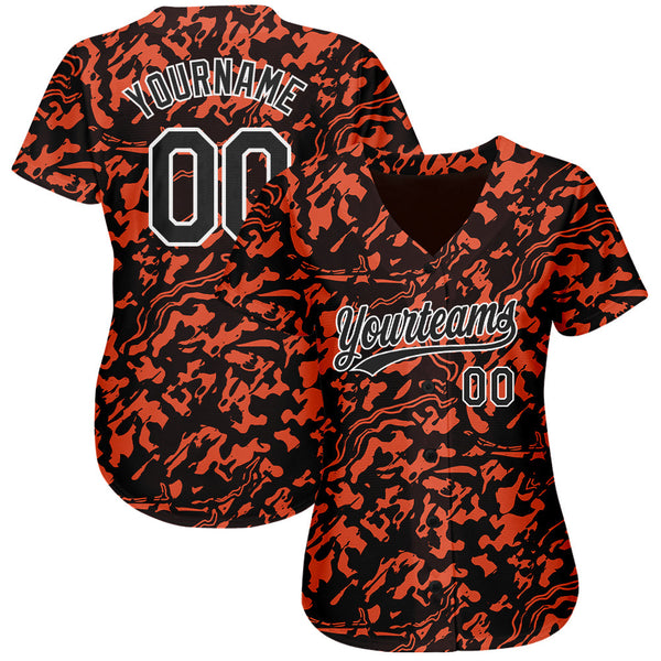 Custom Orange Black-White 3D Pattern Design Authentic Baseball Jersey alternate