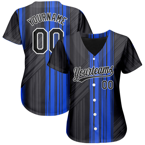 Custom Royal Black-White 3D Pattern Design Authentic Baseball Jersey alternate