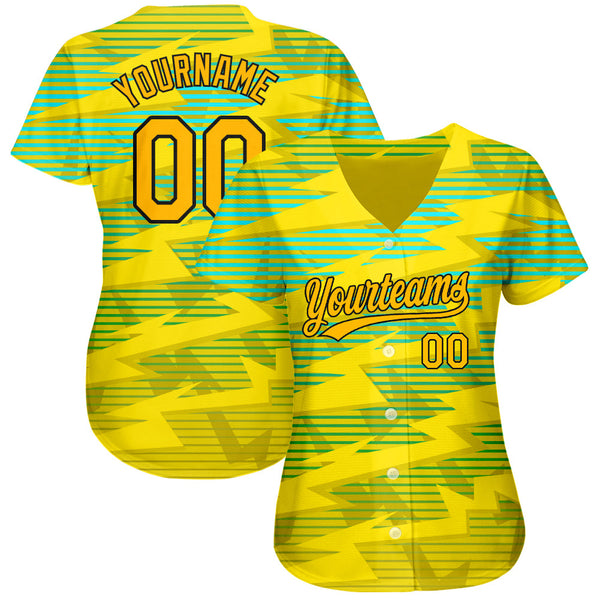 Custom Gold Gold Black-Light Blue 3D Pattern Design Authentic Baseball Jersey alternate